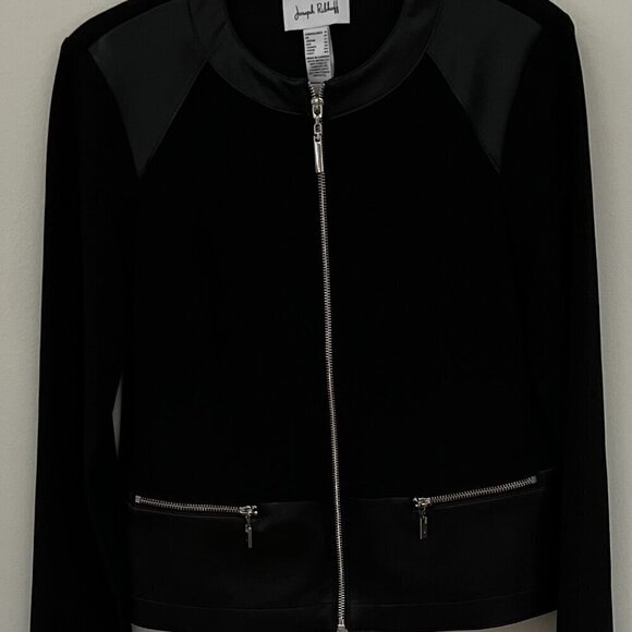 JOSEPH RIBKOFF Black Faux Leather Jacket Style 233240 Size 8 - Picture 6 of 8
